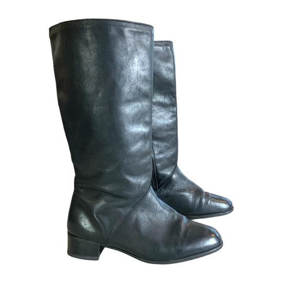 Regence Shoes Regence Womens Tall Black Leather Short Block Heels